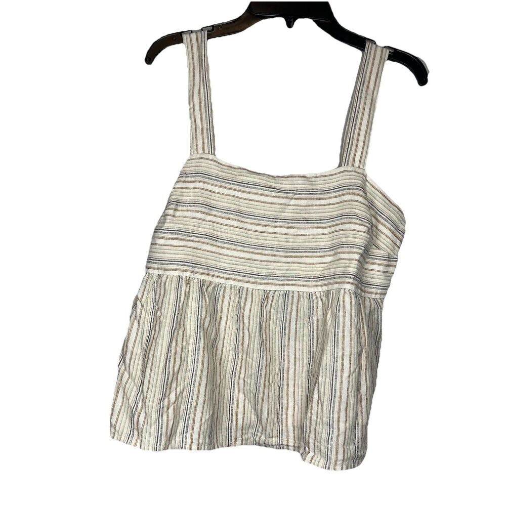 Lucky Brand womens linen ivory tan gray striped tank top small NWT $109‎ CA02985
